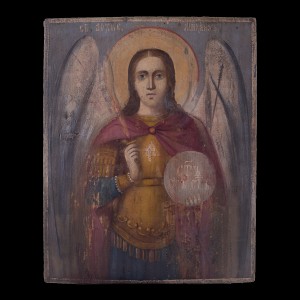 001/0251 19 century icon of Saint Micheal in oil 