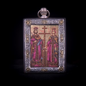 002/0032 silver icon of Saint Costantine and Helena 